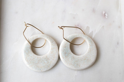 "Bejewelled" porcelain circle pendant earrings