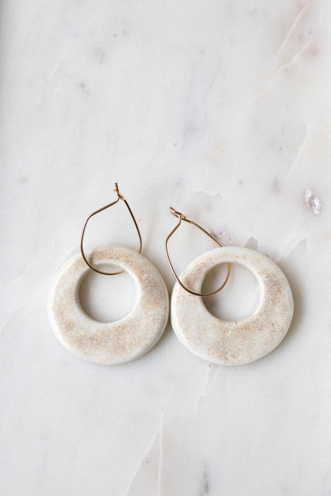 "Stone" porcelain circle pendant earrings