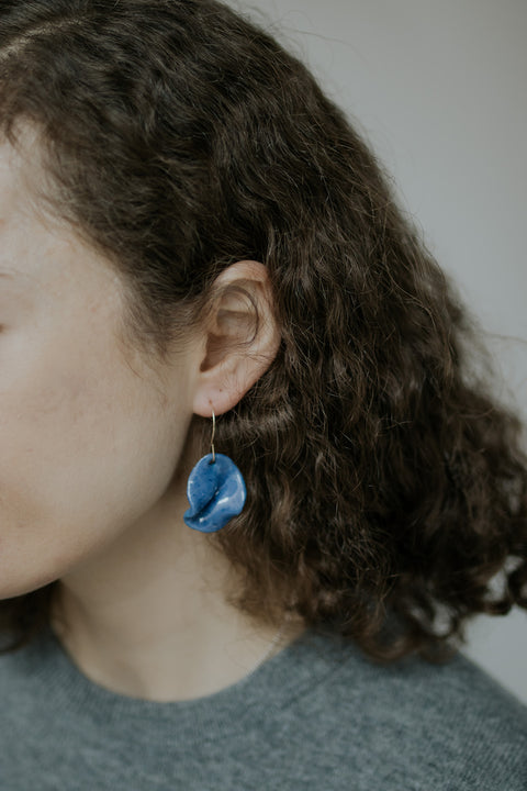 Cobalt stained porcelain statement earring