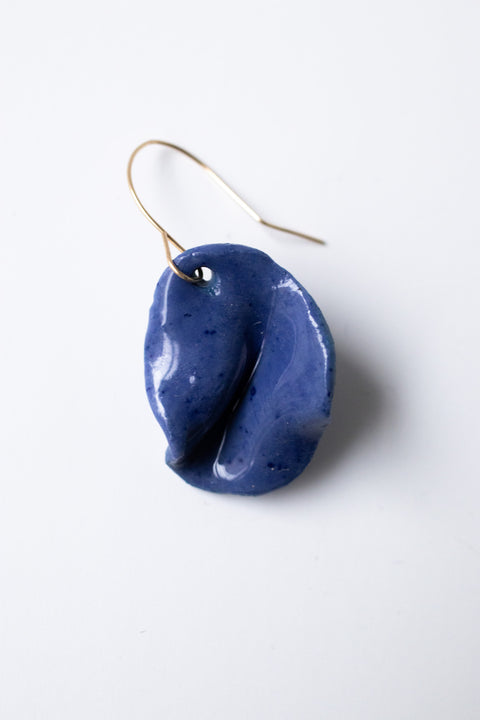 Cobalt stained porcelain statement earring