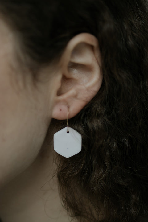 Hexagon - Erbium glazed dangle earrings on gold filled wire