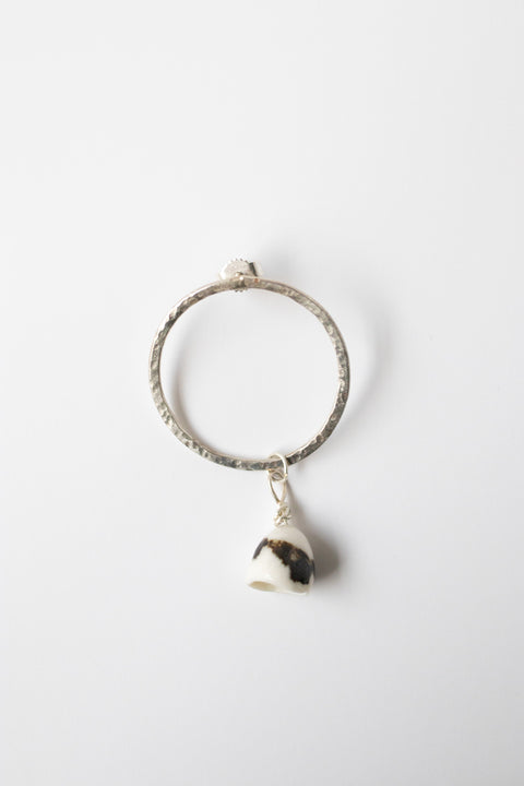 Orbit - 935 handmade silver hoop with small porcelain bell