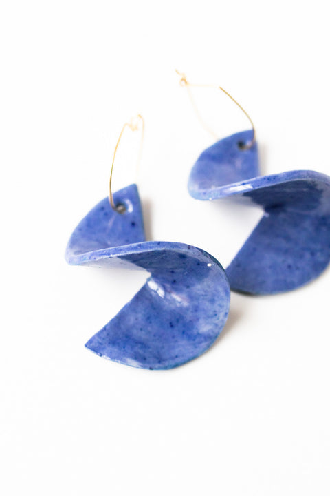 Spiral - Cobalt blue porcelain dangle earrings on gold filled wire