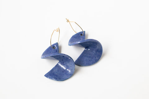 Spiral - Cobalt blue porcelain dangle earrings on gold filled wire